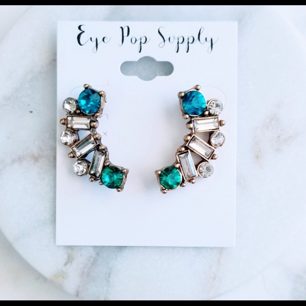 Blue and Clear Crystal Moon Earrings